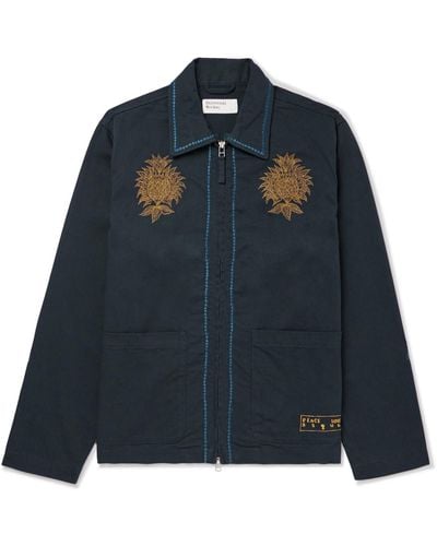 Universal Works Embroidered Cotton-twill Jacket - Blue