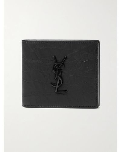 SAINT LAURENT Tiny Cassandre Logo-Appliquéd Croc-Effect Leather Cardholder  for Men