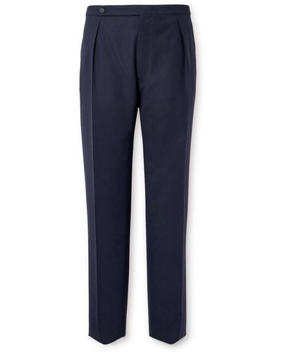 Drake's Straight-leg Pleated Wool Suit Pants - Blue