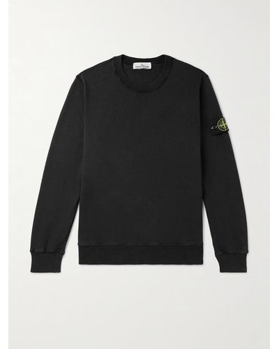 Stone Island Logo-appliquéd Garment-dyed Cotton-jersey Sweatshirt - Black