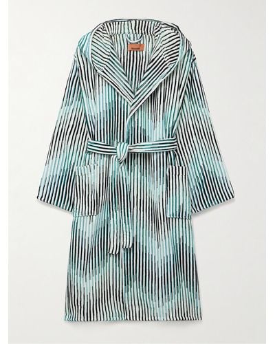 Missoni Arpeggio Striped Cotton-terry Hooded Robe - Blue