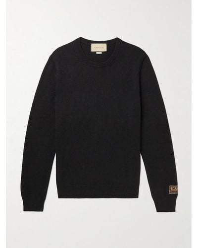 Gucci Logo-jacquard Cashmere And Wool-blend Sweater - Black