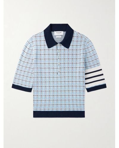 Thom Browne Jacquard-knit Silk And Cotton-blend Polo Shirt - Blue