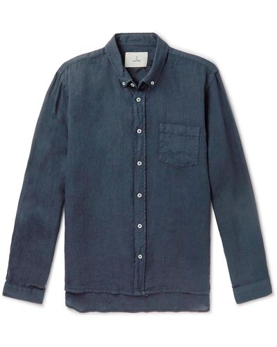 La Paz Button-down Collar Linen Shirt - Blue