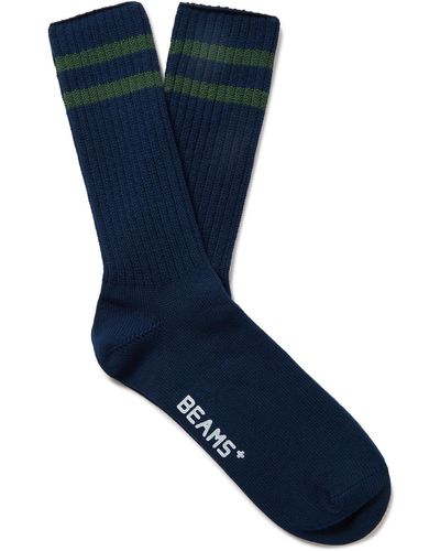 Beams Plus Schoolboy Striped Ribbed Cotton-blend Socks - Blue
