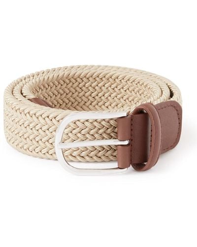 Anderson's 3.5cm Leather-trimmed Woven Elastic Belt - Natural