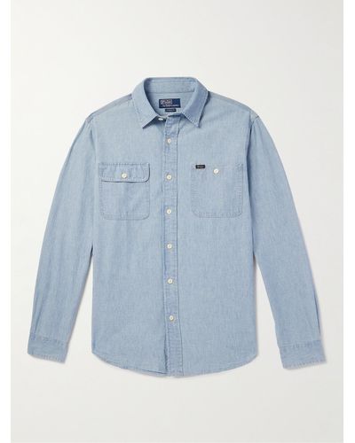 Polo Ralph Lauren Logo-appliquéd Cutaway-collar Cotton-chambray Shirt - Blue