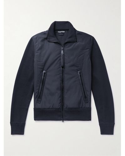 Tom Ford Panelled Ribbed Wool And Shell Zip-up Cardigan - Blue