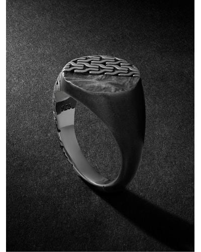 John Hardy Reticulated Engraved Silver Signet Ring - Metallic