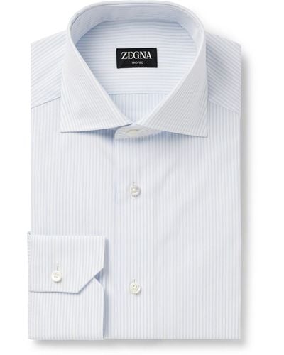 Zegna Cutaway-collar Striped Trofeotm Shirt - Blue