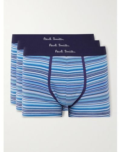 Paul Smith Three-pack Striped Stretch Organic Cotton-jersey Boxer Briefs - Blue