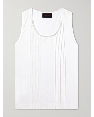 Simone Rocha Faux Pearl-embellished Pleated Cotton-jersey Tank Top - White
