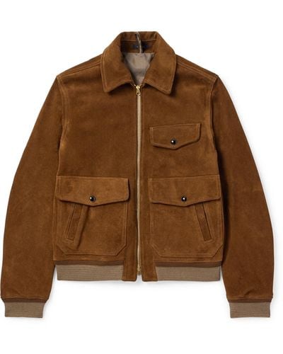 Drake's A2 Suede Bomber Jacket - Brown