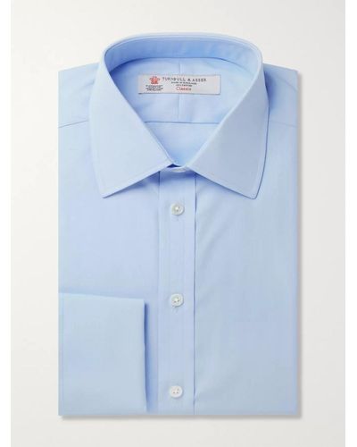 Turnbull & Asser Blue Double-cuff Cotton Shirt