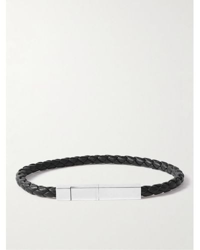 Bottega Veneta Braided Leather And Sterling Silver Bracelet - Black