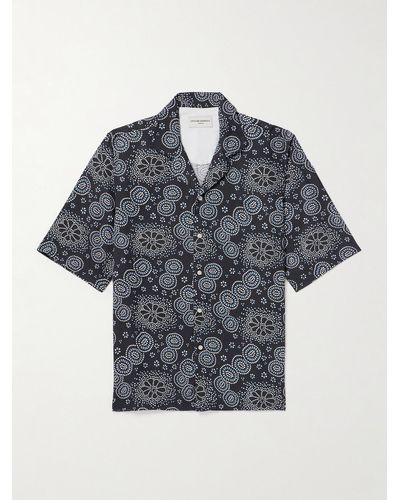 Officine Generale Eren Camp-collar Printed Lyocell-twill Shirt - Blue