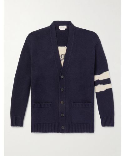 Alexander McQueen Intarsia Wool And Cashmere-blend Cardigan - Blue
