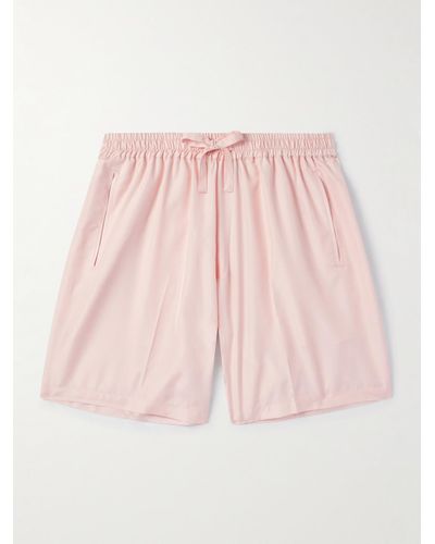 Umit Benan Julian Straight-leg Silk-satin Drawstring Shorts - Pink