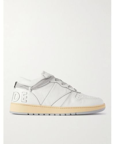 Rhude Rhecess Distressed Leather Trainers - White