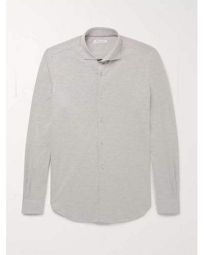 Loro Piana Andrew Slim-fit Cutaway-collar Cotton-piqué Shirt - Grey