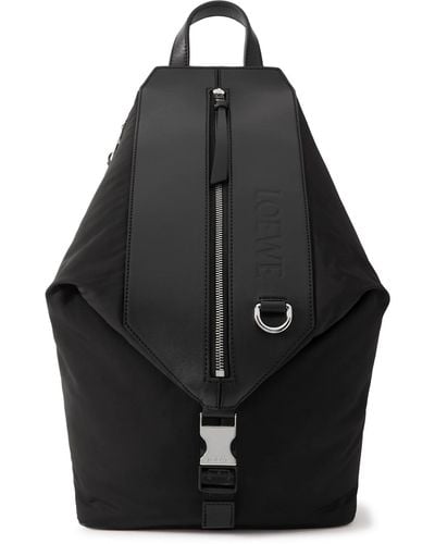 Loewe Logo-embossed Leather-trimmed Shell Backpack - Black