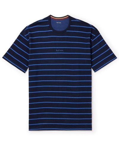 Paul Smith Logo-embroidered Striped Cotton And Modal-blend Jersey Pajama T-shirt - Blue