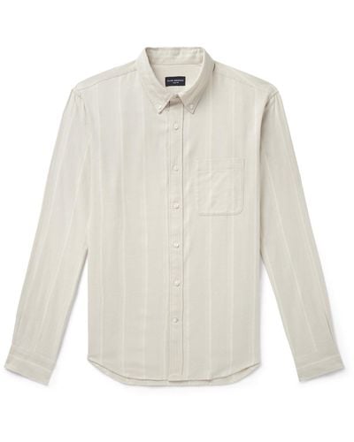 Club Monaco Slim-fit Button-down Collar Striped Cotton-flannel Shirt - White