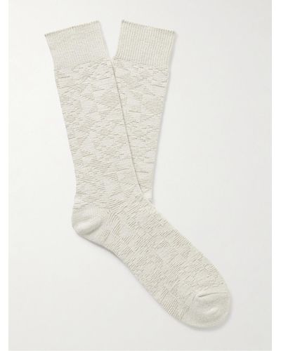 Anonymous Ism Quilt Jacquard-knit Cotton-blend Socks - White