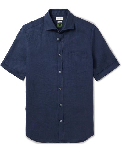 Incotex Cutaway-collar Linen Shirt - Blue