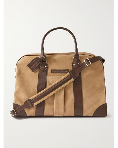 Brunello Cucinelli Logo-appliquéd Leather-trimmed Suede Duffle Bag - Natural