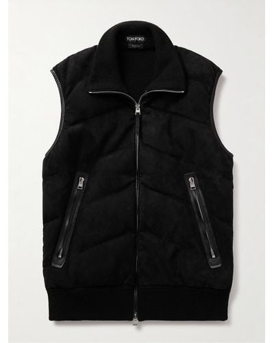 Tom Ford Slim-fit Quilted Suede-panelled Wool And Cashmere-blend Down Gilet - Black