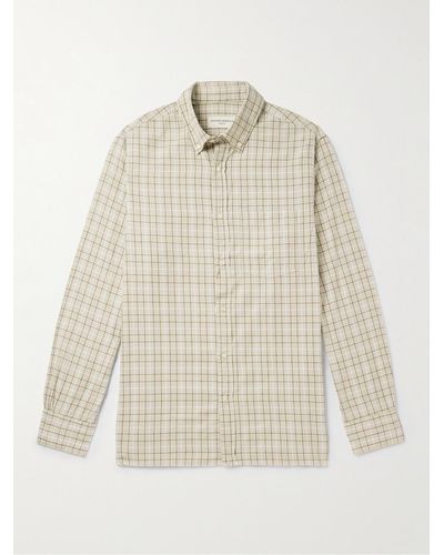 Officine Generale Button-down Collar Checked Organic Cotton-twill Shirt - Natural