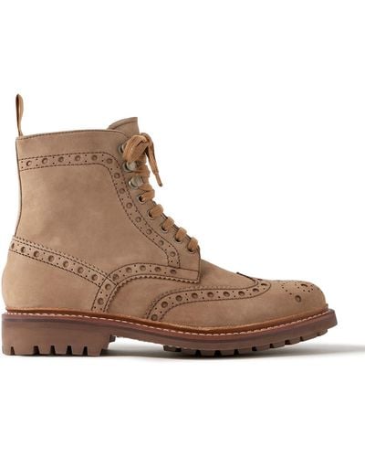 Grenson Fred Nubuck Brouge Boots - Brown