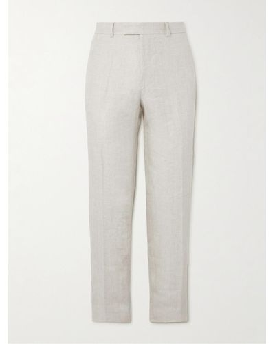 Favourbrook Dawlish Windsor Straight-leg Herringbone Linen Suit Pants - White