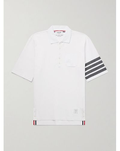 Thom Browne Striped Cotton-piqué Polo Shirt - White