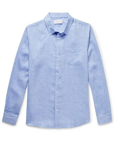 Derek Rose Monaco Slub Linen Shirt - Blue