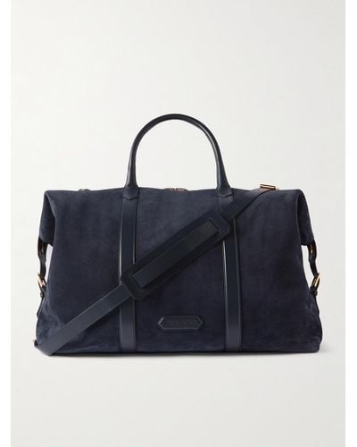 Tom Ford Leather-trimmed Suede Weekend Bag - Blue