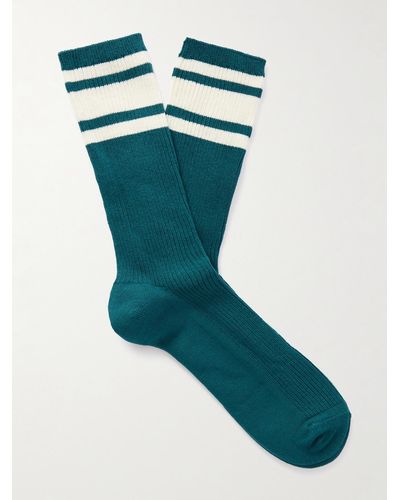 MR P. Striped Ribbed Stretch Cotton-blend Socks - Green