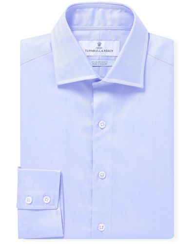 Turnbull & Asser Shelton Cutaway-collar Herringbone Sea Island Cotton Shirt - Blue