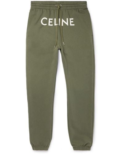 CELINE HOMME Tapered Logo-print Cotton-blend Jersey Sweatpants - Green