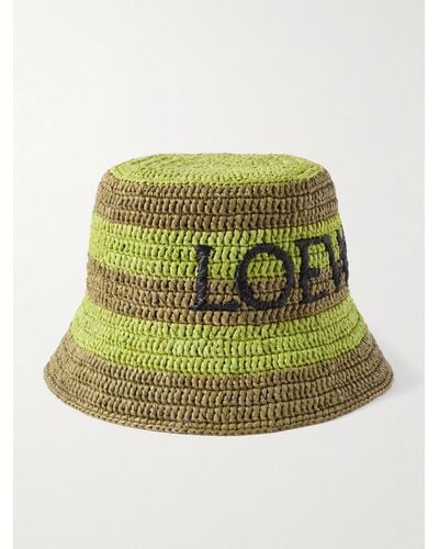Loewe Logo-embroidered Striped Raffia Bucket Hat - Green