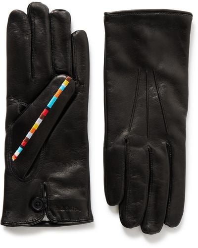 Paul Smith Embroidered Leather Gloves - Black