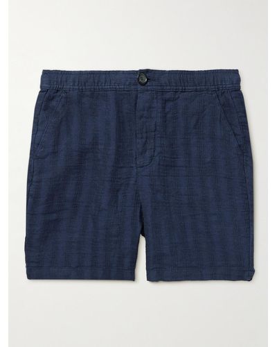 Oliver Spencer Osborne Straight-leg Striped Linen Drawstring Shorts - Blue