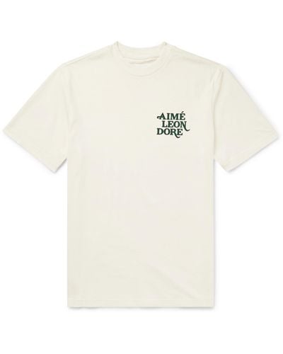 Aimé Leon Dore Logo-flocked Cotton-jersey T-shirt - Natural