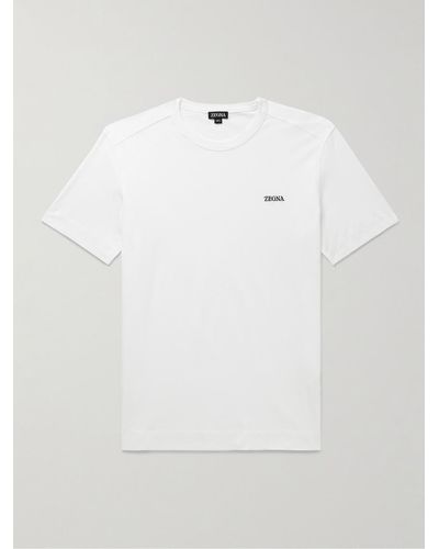 Zegna Slim-fit Logo-embroidered Cotton-jersey T-shirt - White