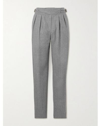 Rubinacci Manny Straight-leg Pleated Wool-flannel Trousers - Grey