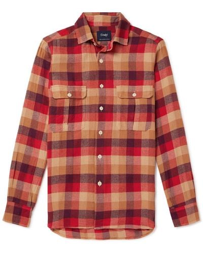 Drake's Checked Cotton-madras Shirt - Red