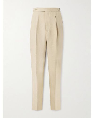 STÒFFA Slim-fit Straight-leg Pleated Linen Pants - Natural