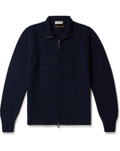 Canali Slim-fit Wool-blend Zip-up Sweater - Blue