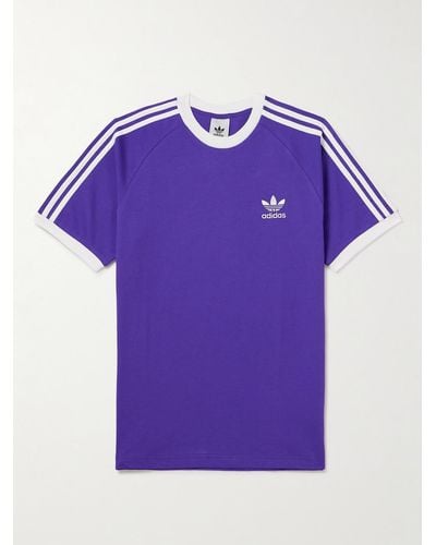 adidas Originals Striped Logo-embroidered Cotton-jersey T-shirt - Purple